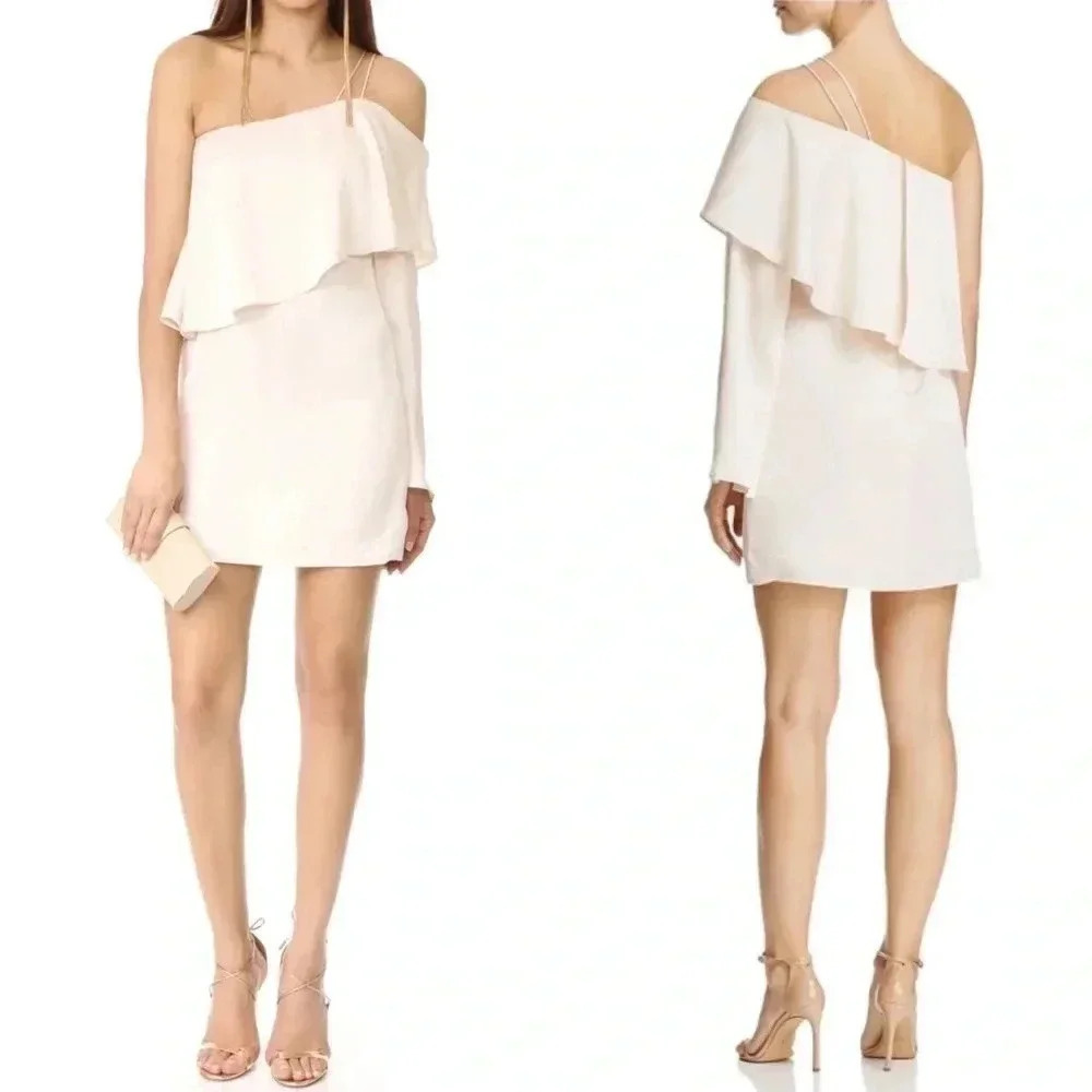 C/MEO Collective Nothing Even Matters Ivory One Shoulder Ruffle Mini Dress M